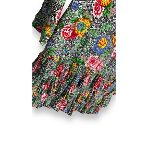 Vintage 80s Bill Blass Designer Silk Floral Dropwaist Mini Dress Long Sleeve 8 - Picture 2 of 4
